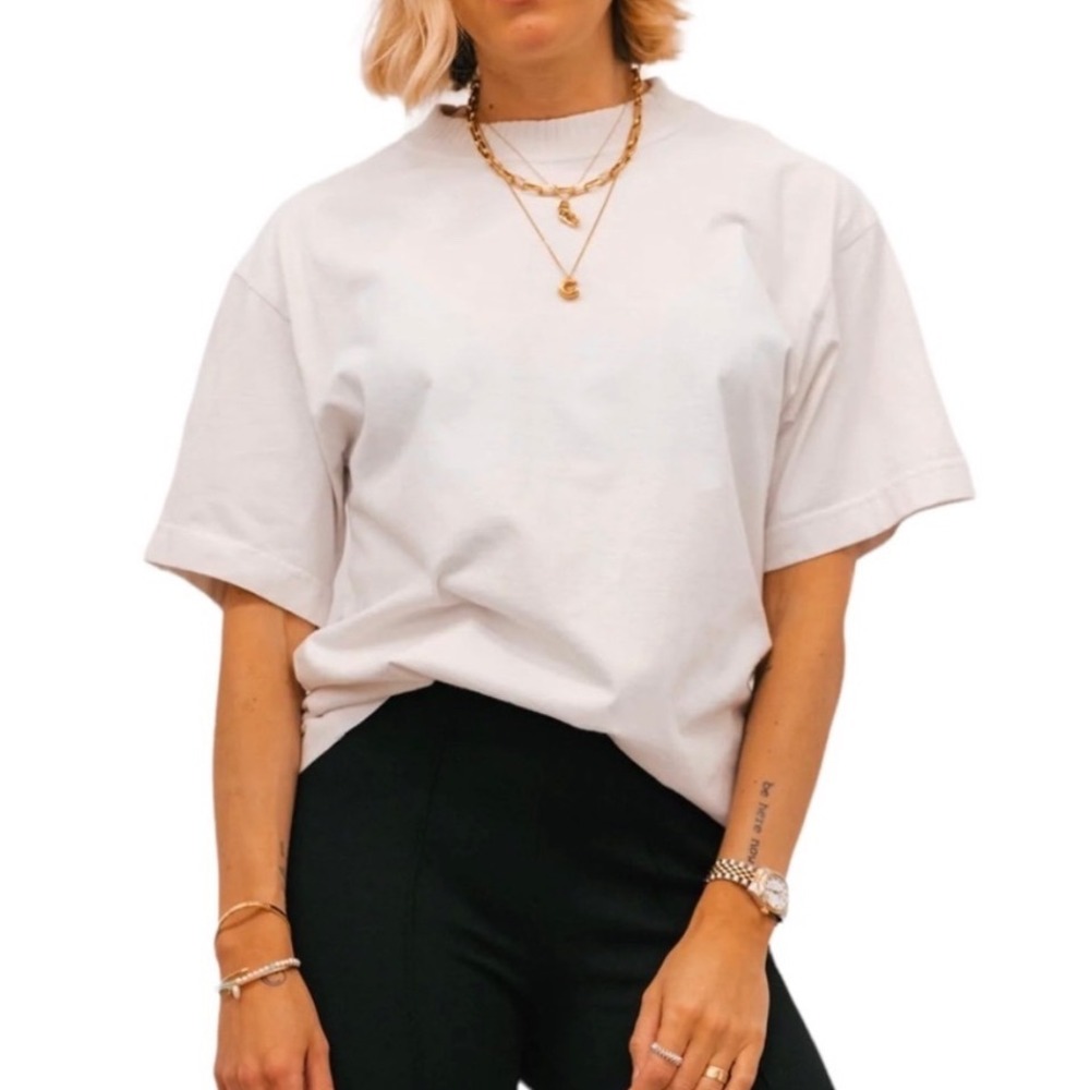 AGOLDE Lenka Relaxed Tee Cream Ribbed Crew Neck Cotton T-Shirt A7105 Size S